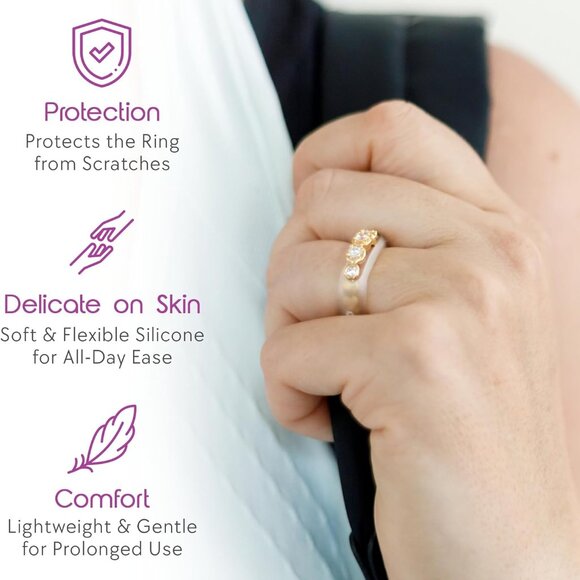 Silicone Ring Protector Pack of 3 Fits Sizes 4-8 Protects Engagement and Wedding - Picture 6 of 7